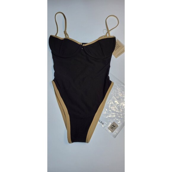 SAME LOS ANGELES Other - SAME Los Angeles Swim Womens One Piece Faux Suede Black/ beige XS Underwire